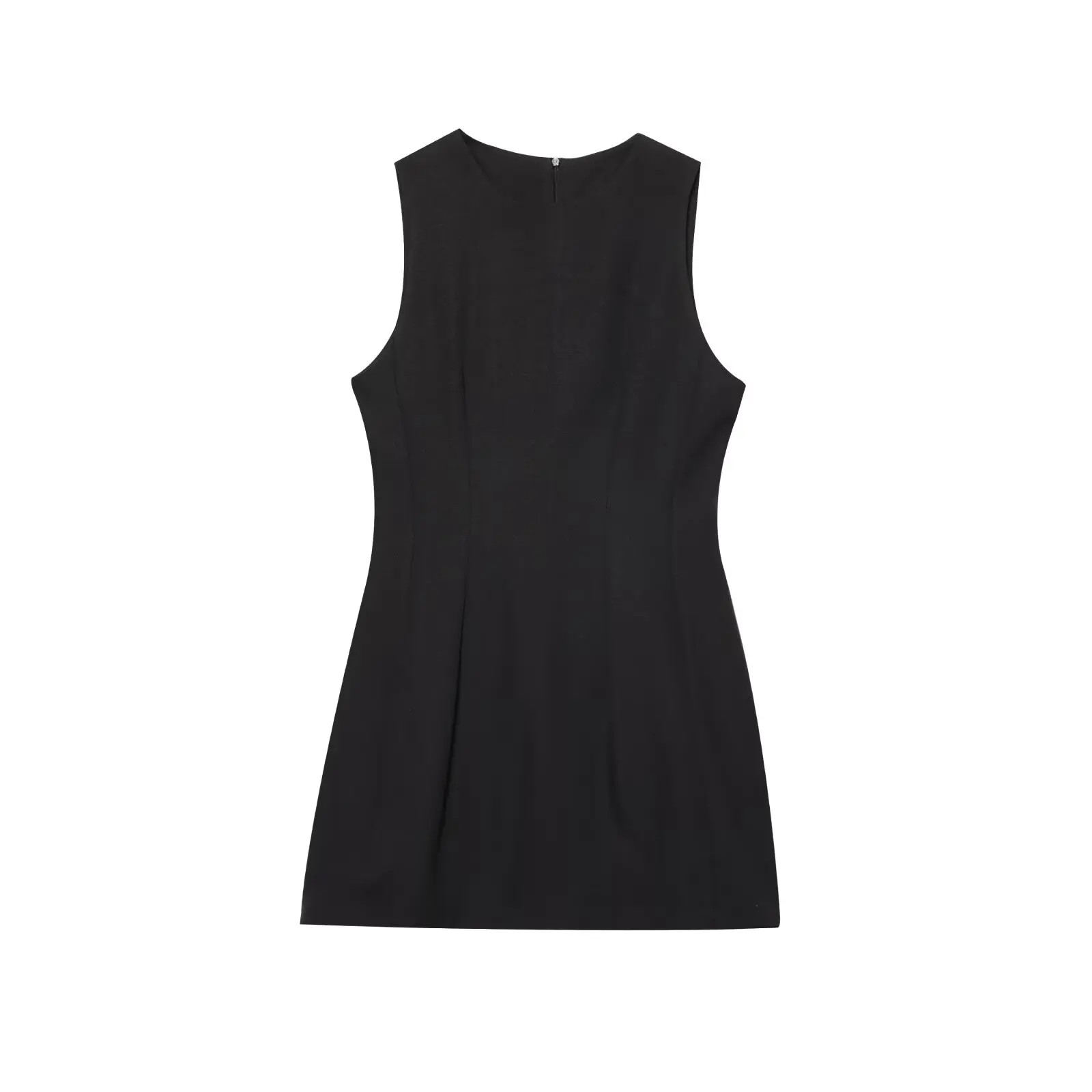 Vestido Curto Fuzzy F Novo de Outono Estilo Casual Cor Pura Saia em A Fibra de Poliéster Sem Mangas Gola Redonda com Z...