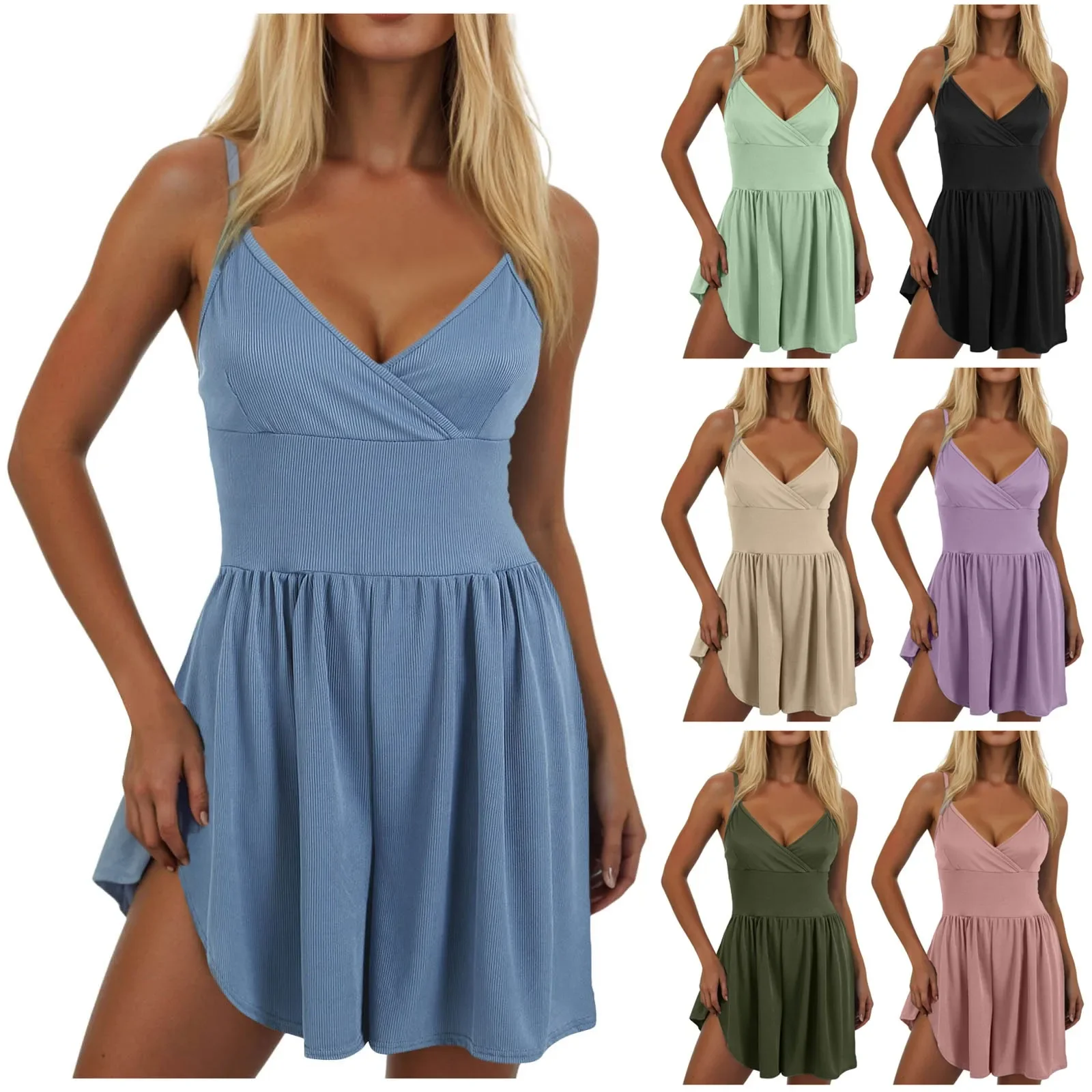 

Women Summer Slim Fit Jumpsuit Dressy Sexy Deep V Solid Color Suspender Casual Jumpsuit Comfortable Breathable Jumpsuit Rompers