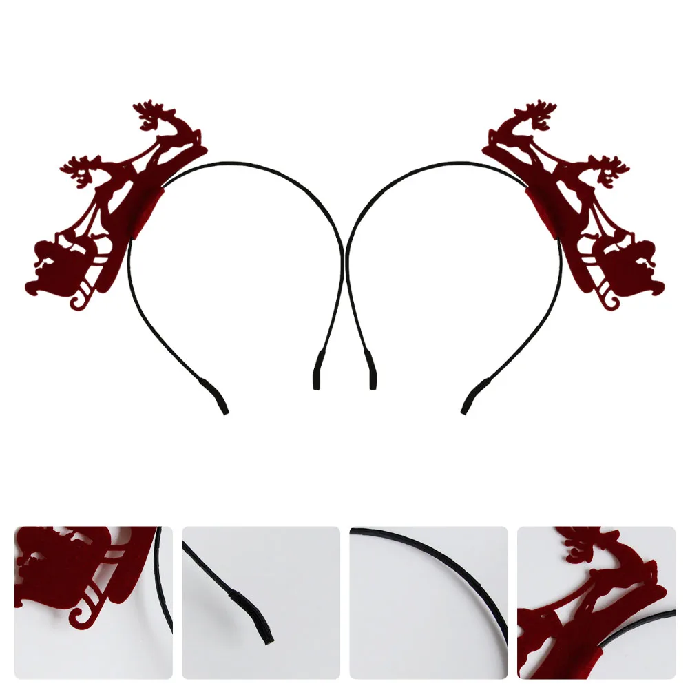 

2pcs Christmas Fawn Hairbands Stylish Adult Kid'S Headwear Party Photo Props Red Adjustable Durable Xmas Performance Hair