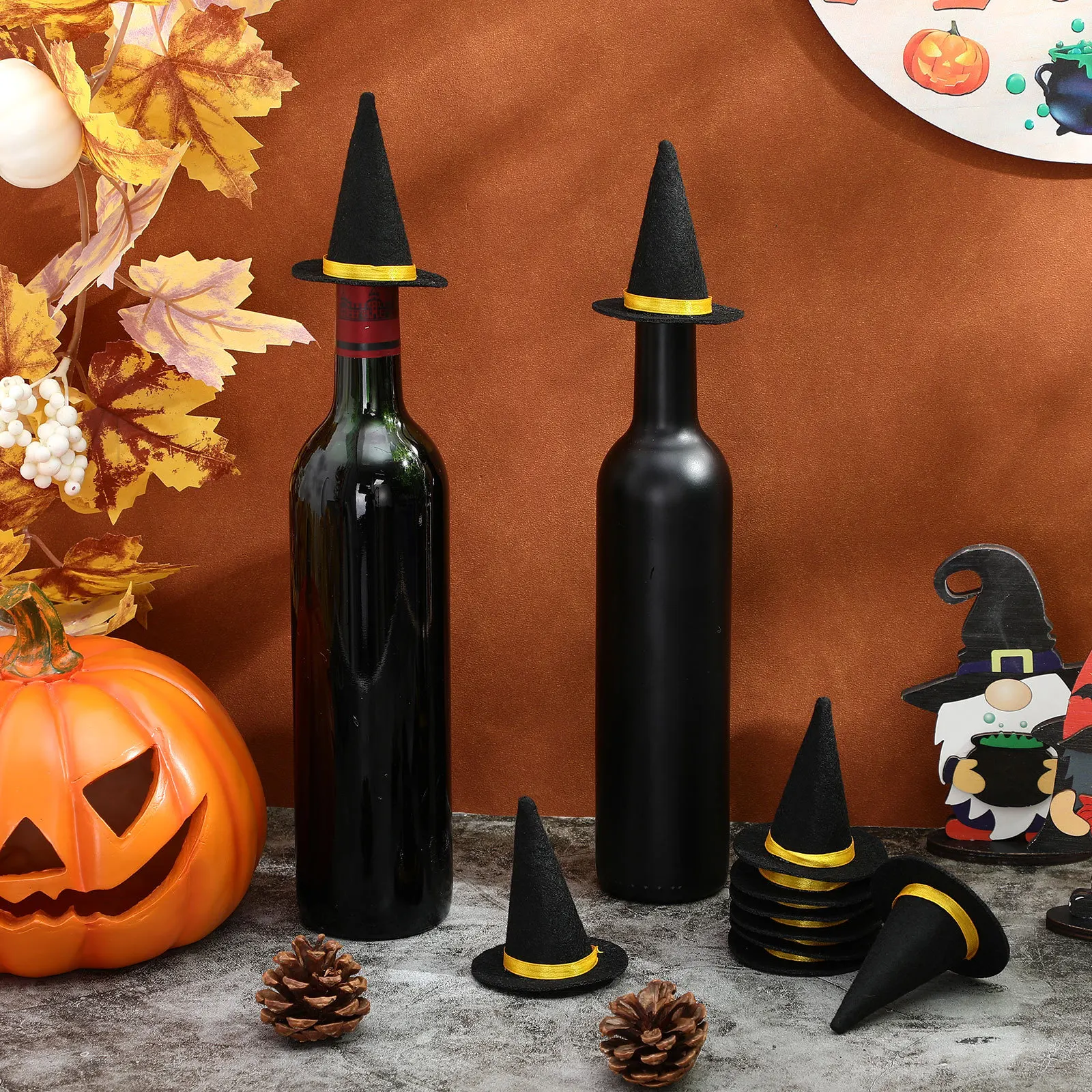 

Wine Bottle Decor Halloween Hat Cover Scarf Party Decoration Set Creative Toppers for Festive Gatherings