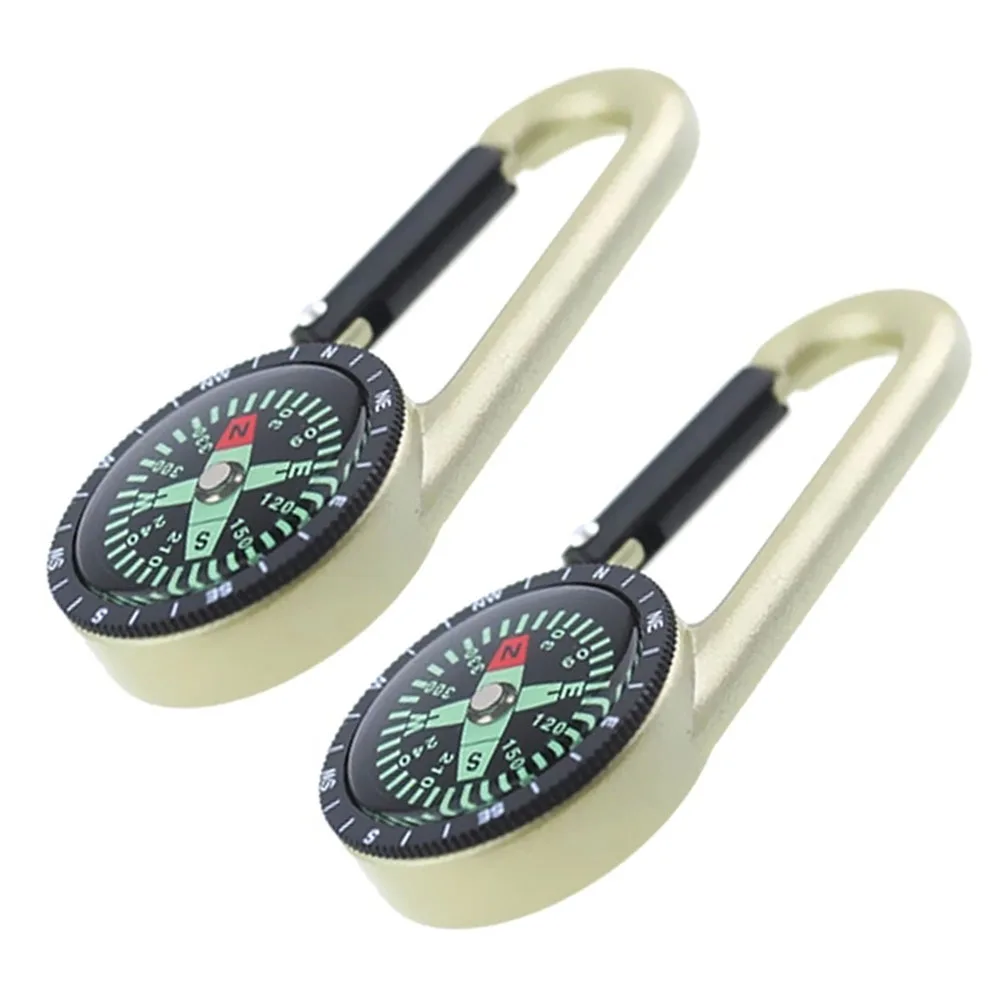 

2 Pcs Compass Keychain Pocket Outdoor Camping Backpacking Small for Hiking Mountaineering Carabiner