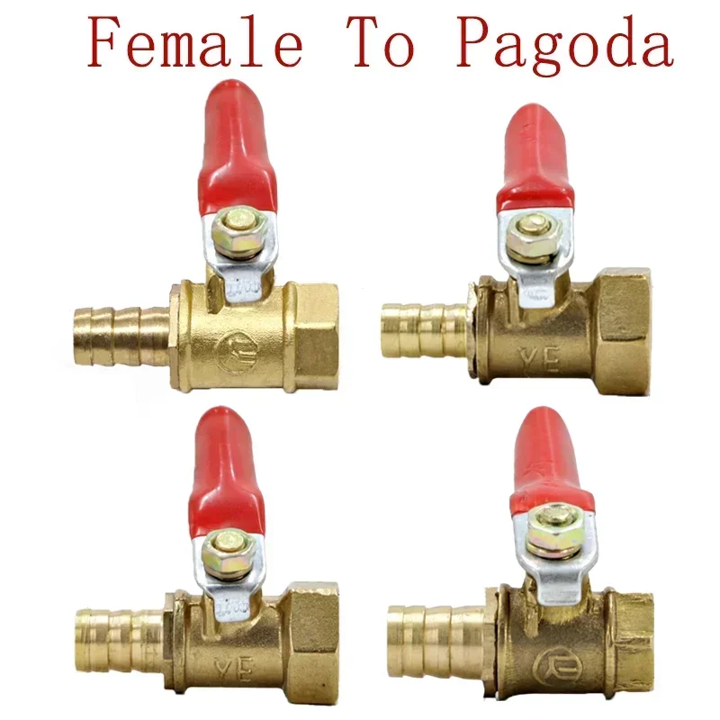 

10pcs Brass Barb ball valve 1/8'' 1/2'' 1/4'' Female Thread Connector Joint Copper Pipe Fitting Coupler Adapter 6-12mm Hose Barb