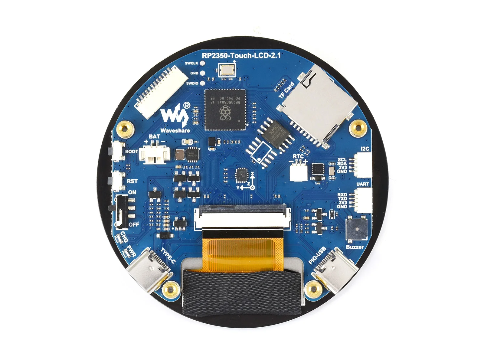 Placa de desenvolvimento de display redondo de toque capacitivo RP2350 de 2,1 polegadas, display de painel IPS 480 × 480, cor 65K