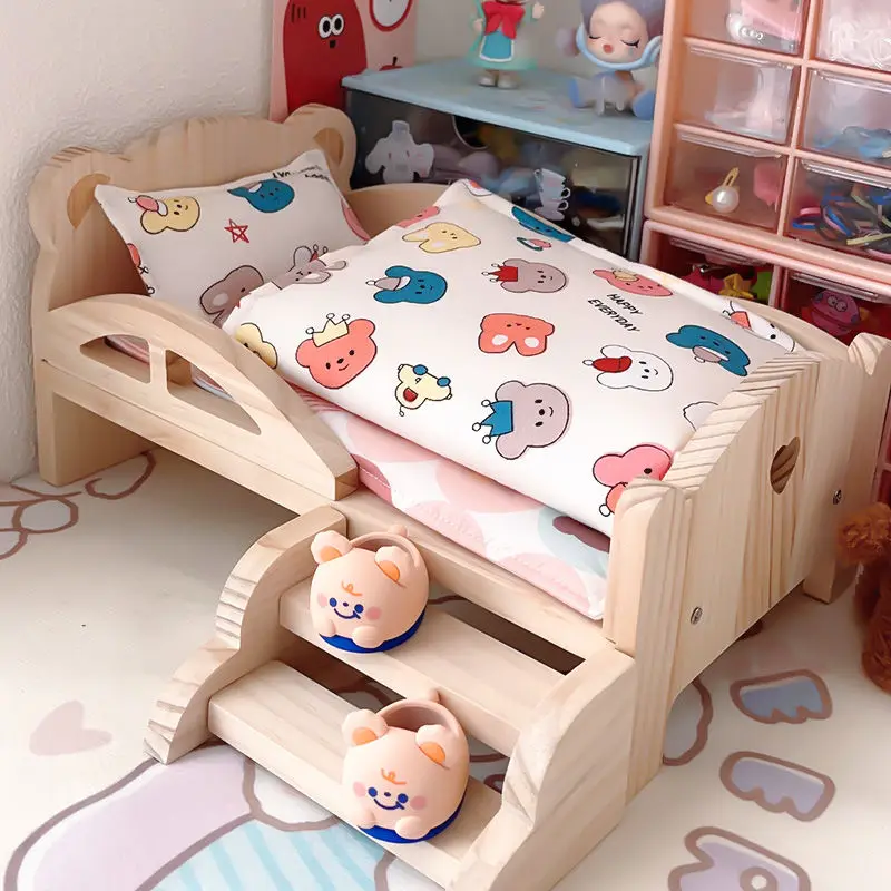 Baby Pop Miniatuur Bed Met Trap Mode Pop Spelen Voor 20Cm 1/6 Pop Accessoire Speelhuis Meubelset Poppenhuis Decoratie