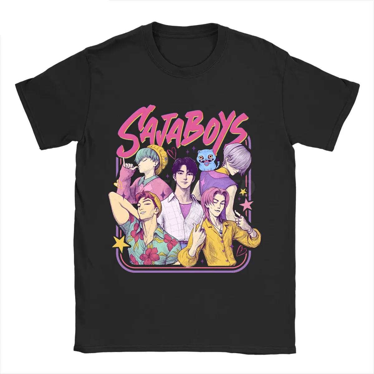 الرجال KPop شيطان الصيادين الأزرق النمر تي شيرت ملابس قطنية نقية الجدة قصيرة الأكمام الياقة المستديرة تيز هدية فكرة تي شيرت