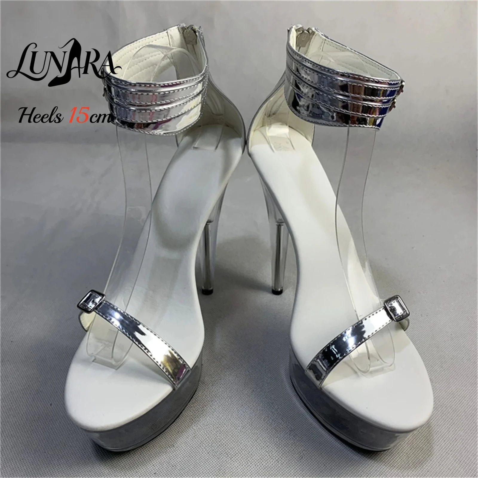 15cm 블랙 에나멜 PU 하이힐 샌들, 더블 버클 발 - Women'S Shoes Peep Toe 리뷰 및 가격