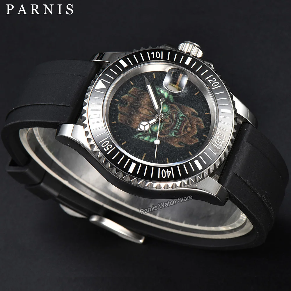 Parnis 41mm  Automatic Mechanical Watches Men Custom Drawing Wristwatch 21 Jewel Miyota 8215 Automatic Movement Sapphire Crystal