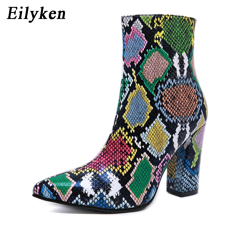 Eilyken stivaletti da donna Fashion Green Snake Grain Booties inverno femminile punta a punta tacchi alti stivali da donna con cerniera scarpe