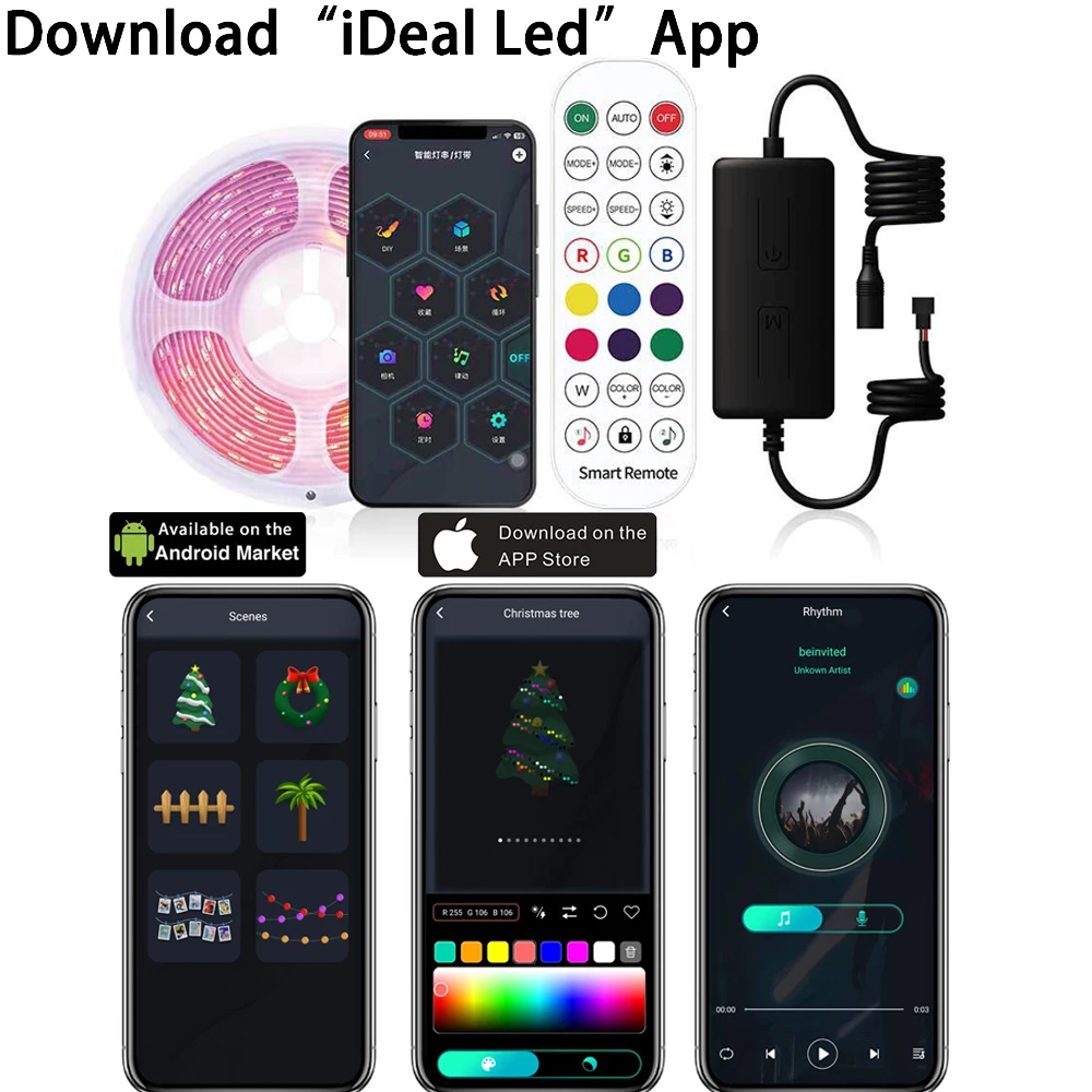 

Music Bluetooth iDeal APP Controller For WS2812 WS2811 Light Strip smart Led light string Christmas tree curtain light DC12V