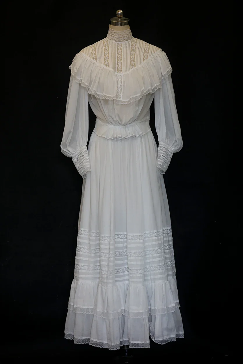 Conjuntos de vestido blanco con busto de 96-112cm para mujer, estilo eduardiano, Encaje Vintage, retales, elegante, Retro, Top de algodón y falda