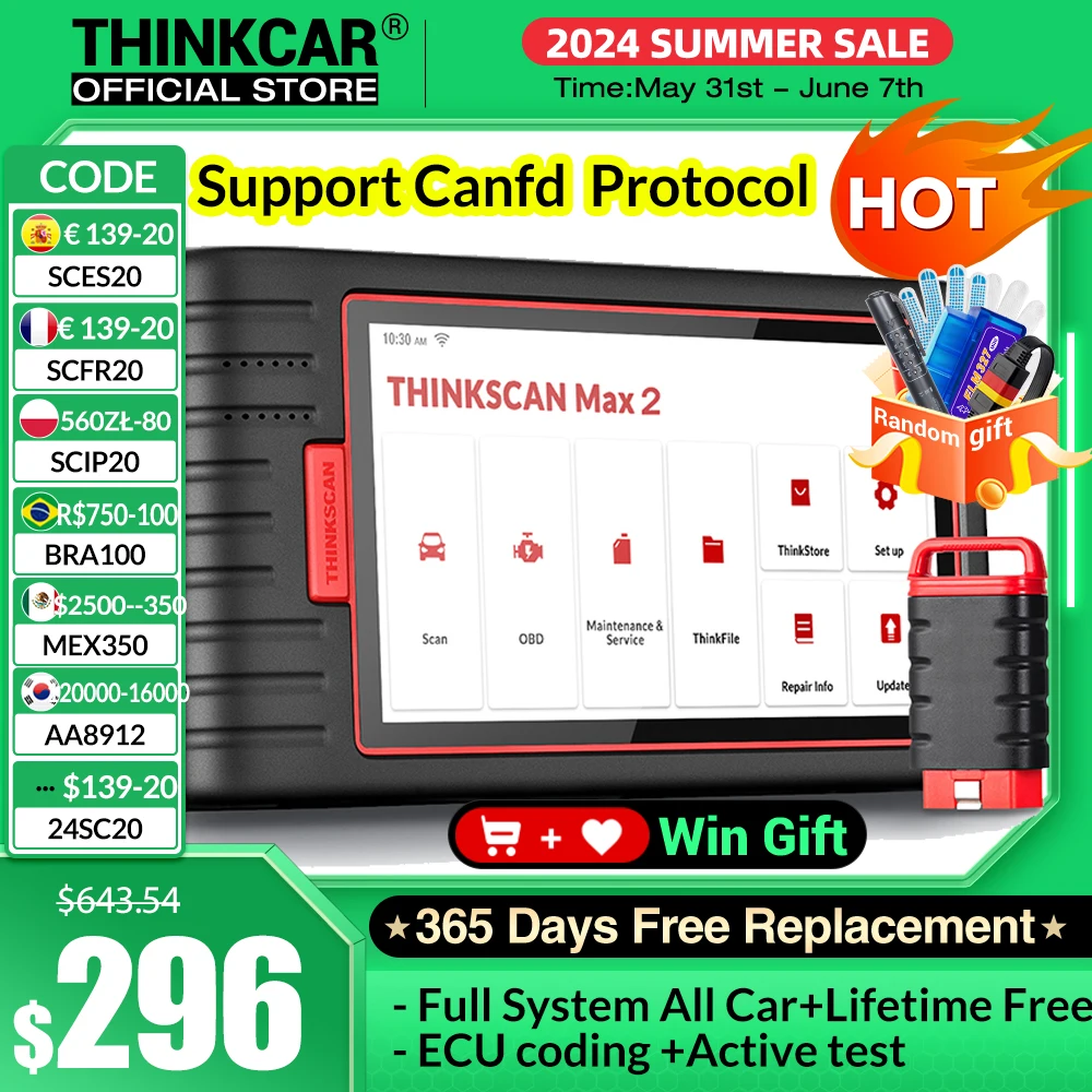 Thinkcar Thinktool Max 2 Automotive Scanner Professional Car Diagnostic Tools CAN-FD Full System Diagnostic Auto OBD2 Scanners