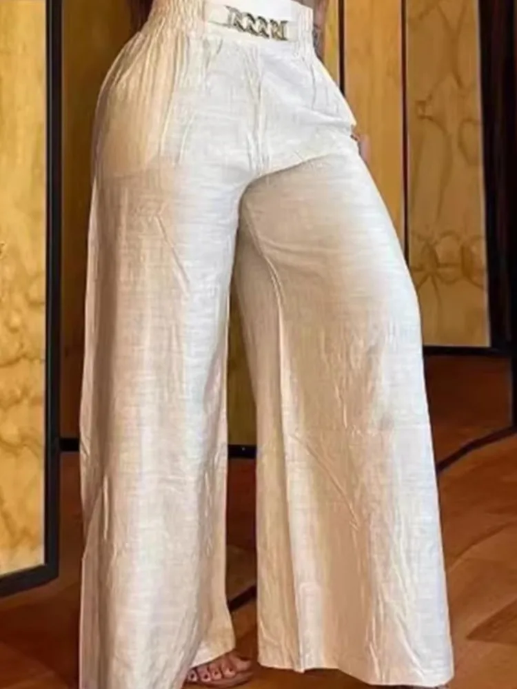 Women's High Waist Wide Leg Pants Fashion Solid Office Female Casual Flared Pants For Women Summer New Elegant Black Trousers