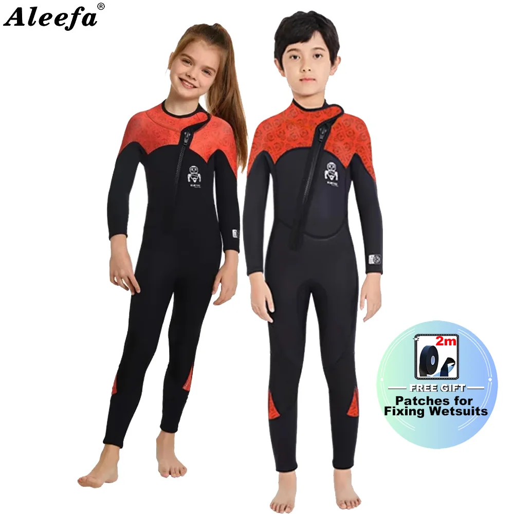 Kids Teenage 2.5mm Wetsuit  Neoprene One Piece Front Zipper Keep Warm for Boy Girl Winter Swimming Suit