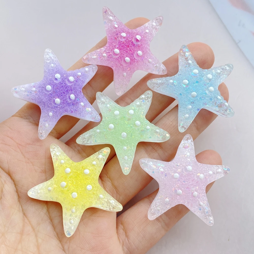 6Pcs New Cute Resin Cartoon Colorful Starfish Series Flat Back Parts Embellishments For Hair Bows Accessories