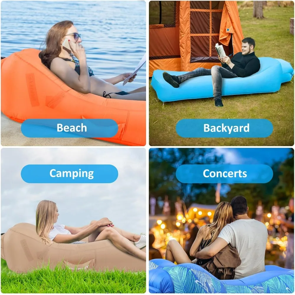 Aufblasbares Liegesofa mit einzigartigem Sonnenschutz design, aufblasbares Strand bett mit Kissen, wasserdichtes aufblasbares Couch camping