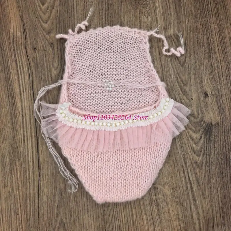 

2Pcs Set Baby Photography Costume Lace Trimmed Dress With Matching Pearls Band