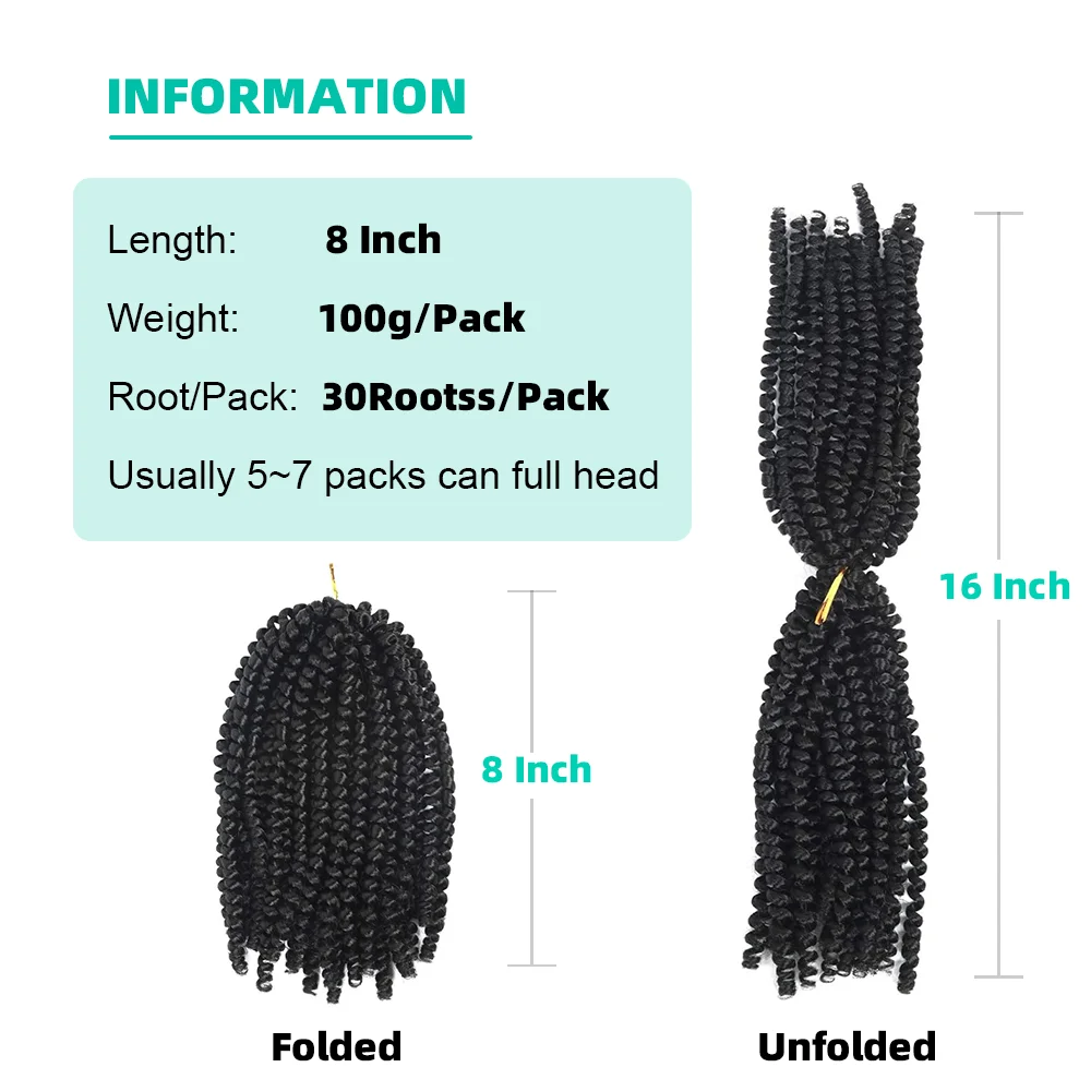 Extensiones de cabello de ganchillo para mujeres negras, pelo trenzado de primavera esponjoso, bomba Pretwisted Passion Twist, 8"