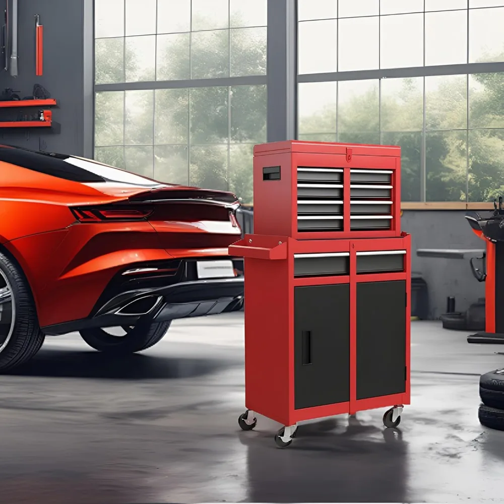 خزانة أدوات، خزانة تخزين أدوات دوارة مكونة من 5 أدراج مع صندوق أدوات علوي قابل للفصل، بطانة، عجلات عالمية قابلة للقفل، ميكانيكي قفل #2