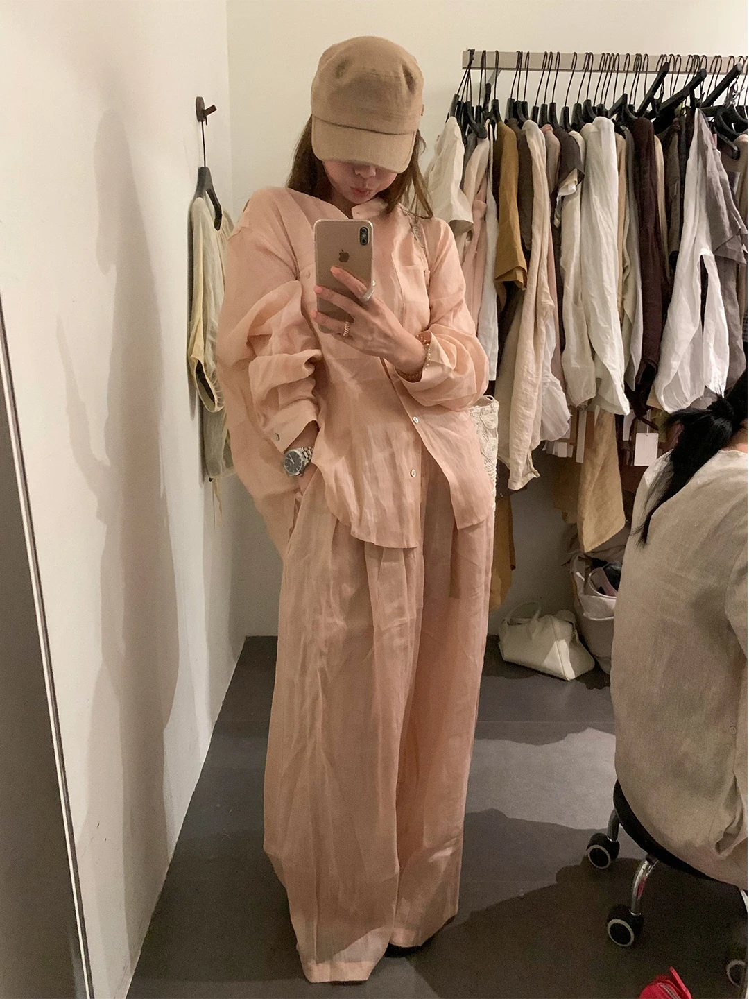 Summer New Casual Linen Sun Protection Set Women's Lightweight round Neck Open Cardigan Wide Leg Pants Two Piece Set
