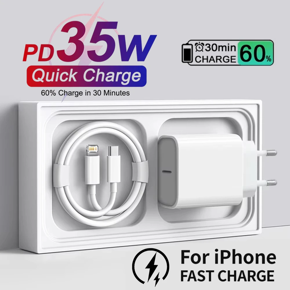 35 واط PD سريع USB-C شاحن آيفون 13 14 برو ماكس 11 12 ميني X XR XS ماكس 8 زائد شحن سريع كابل شاحن الهاتف 1 متر 1.5 متر 2 متر