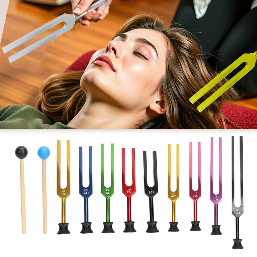 

9PCS Unweighted Tuning Fork Set Multi-Color Chakra Solfeggio Tuning Forks Aluminum Alloy for Sound Healing Therapy
