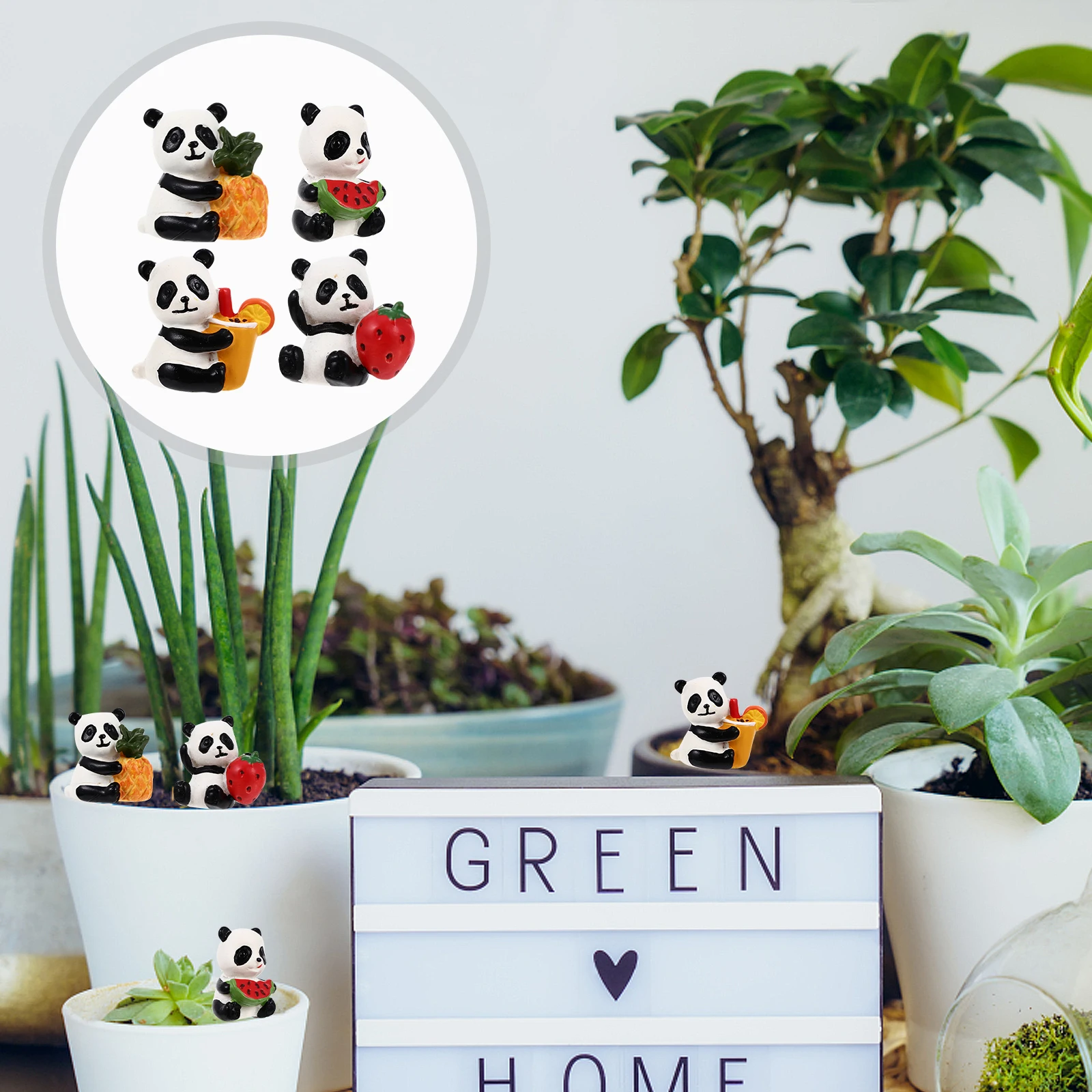 

4pcs Resin Mini Panda Succulent Ornament Fairy Garden Micro Landscape Decoration Miniature Panda Figurines Dollhouse Terrarium