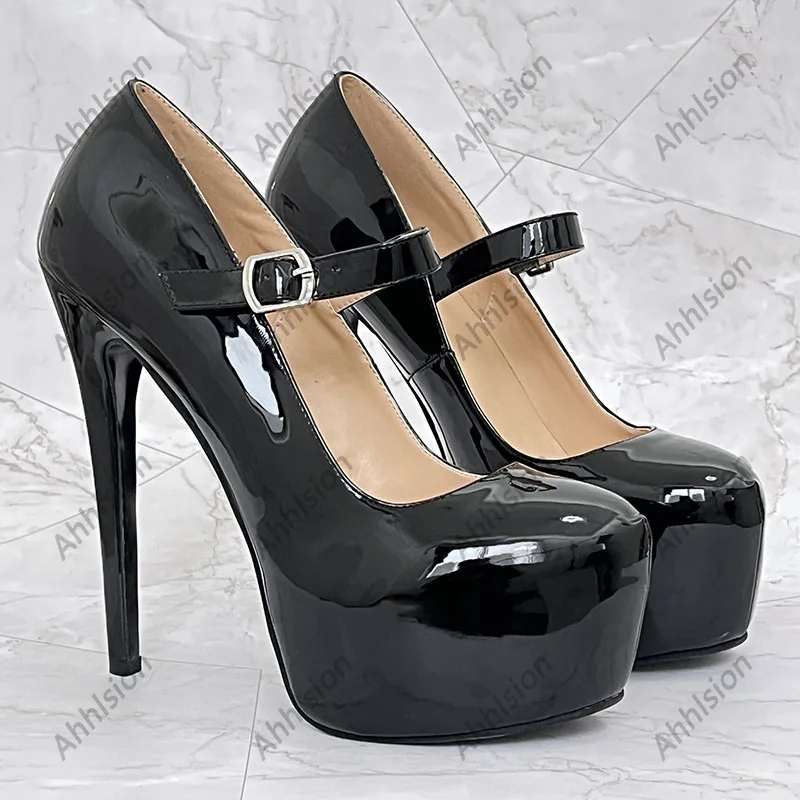 Ahhlsion Handmade New Arrival Women Shiny Pumps Sexy Stiletto Heels Round Toe Nice Black Party Shoes Ladies US Size 4-20