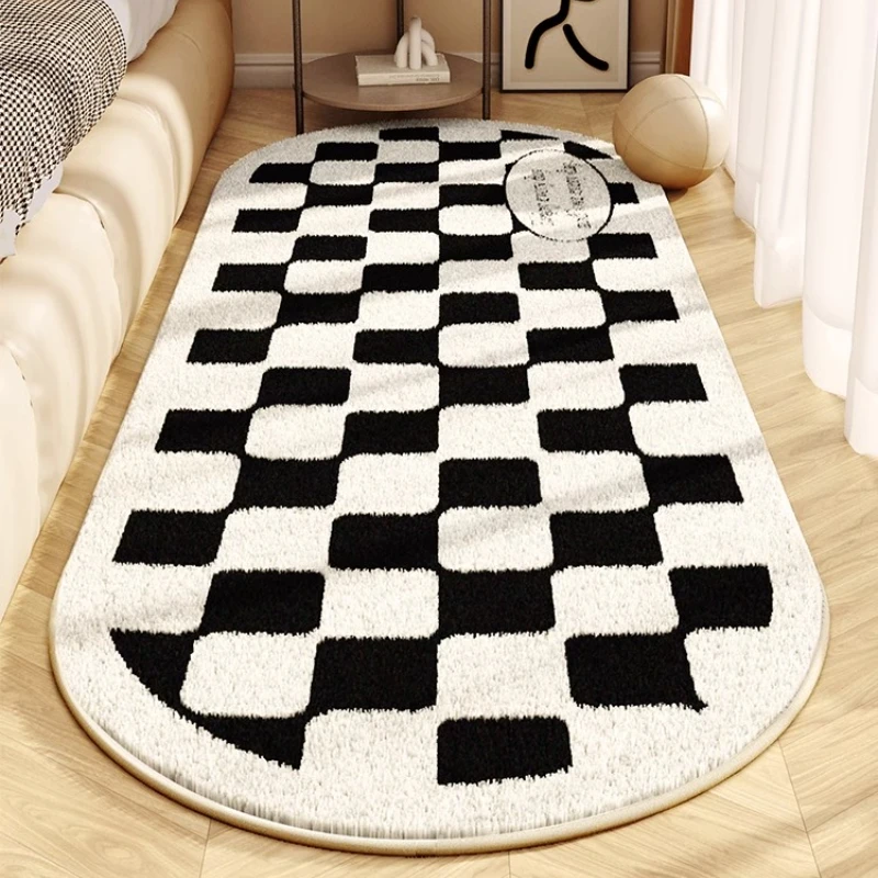 

Modern Simple Living Room Decoration Carpet Black White Plaid Rugs for Bedroom Fluffy Soft Bedside Rug Home Non-slip Floor Mat