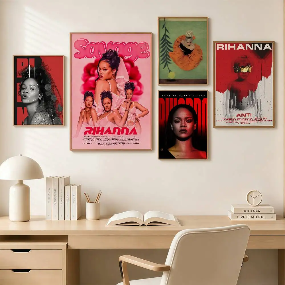 hot singer R-Rihanna Posters Wall Art Retro Painting Home Room Cafe Club Dorm Wall Decor