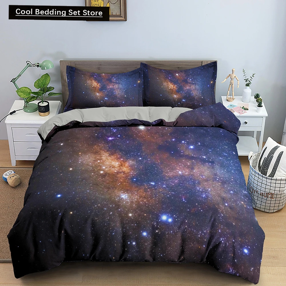 

3D Galaxy Duvet Cover King Double Twin Queen Full 2/3pcs Bedding Set Universe Outer Space Themed Starry Polyester Quilt Cover