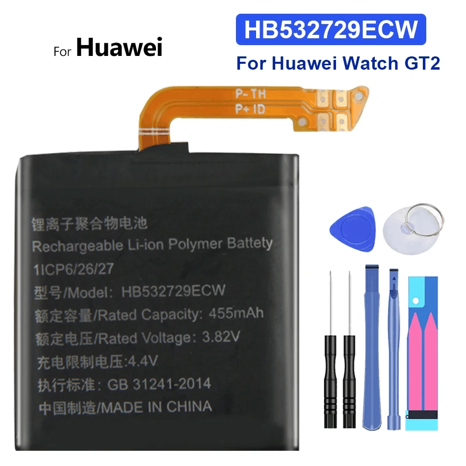 Battery For Huawei Watch GT2 GT 2 Smartwatch, New Battery, 455Mah, 46Mm, HB532729ECW, Tools