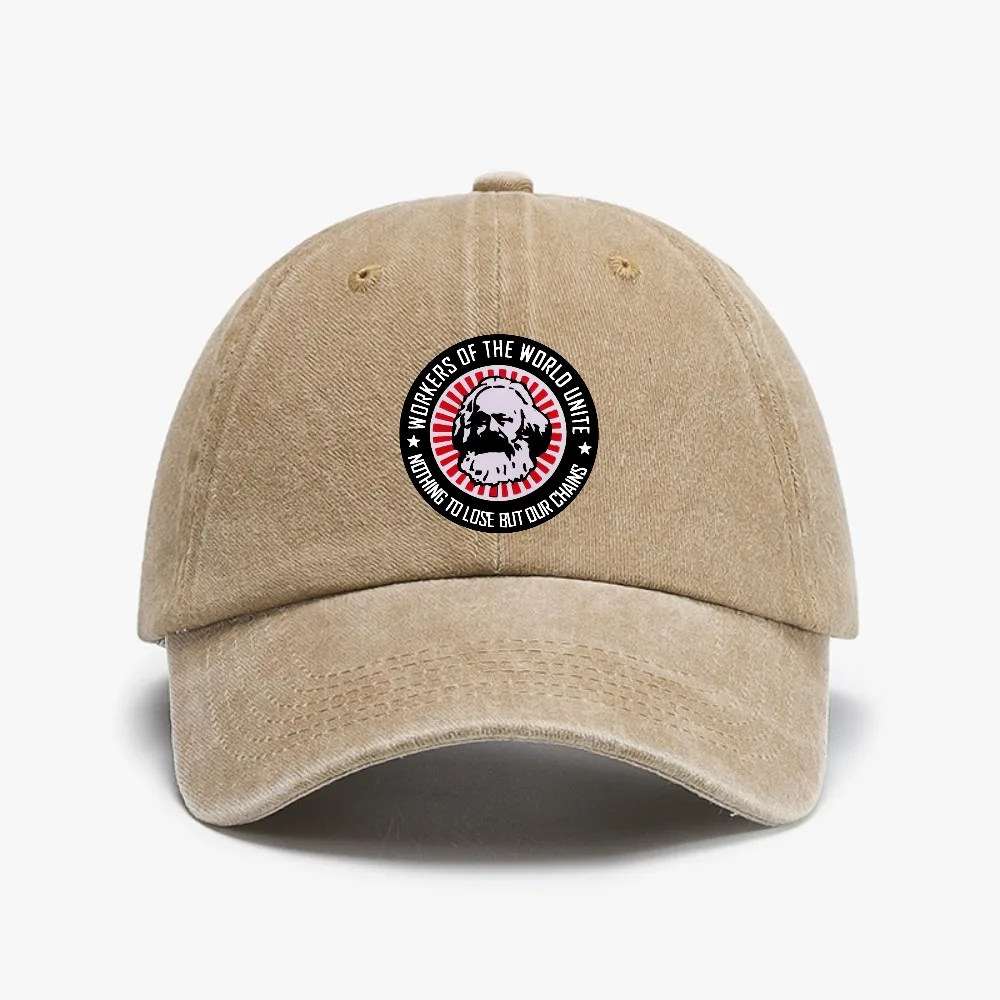 

Nothing To Lose But Our Chains , Workers Of The World Unite enamel Karl Marx hat Distressed Washed Baseball Cap