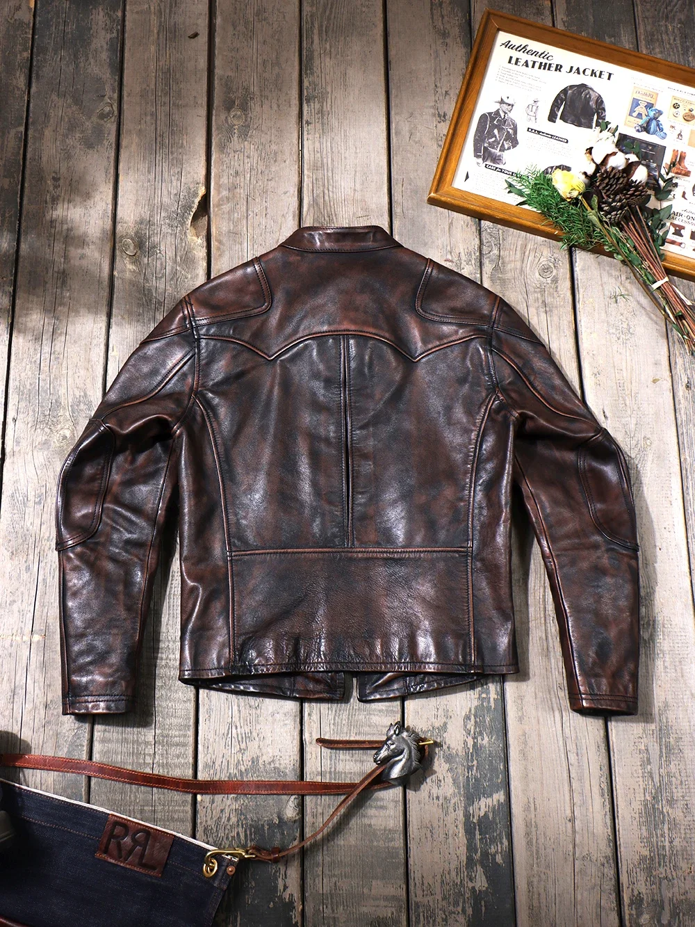 Tea Core Horseskin Venom Biker Leather Wash Distressed Tom Hardy Classic Stand Collar Vintage Men's Leather Jacket