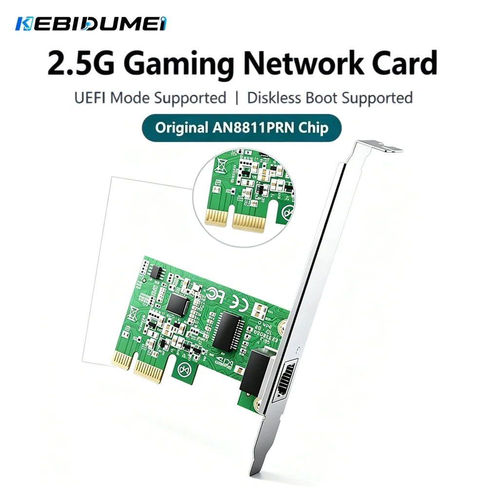 KEBIDUMEI PCIe to RJ45 Network Card Adapter 2.5G Gigabit Ethernet 100/1000/2500Mbps RJ45 LAN Controller for PC Win10/11