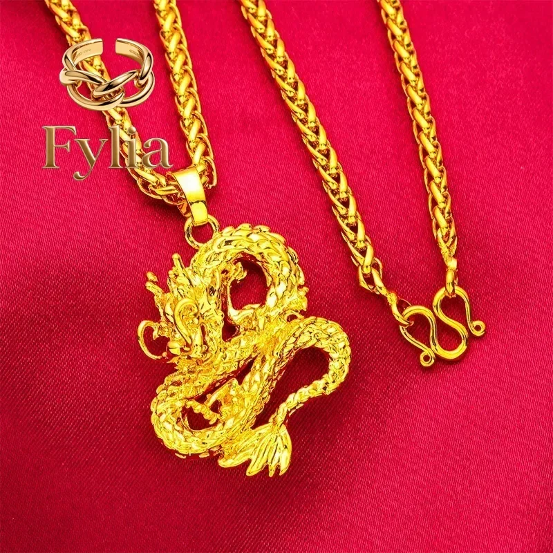 Fylia Jewelry   Men's 24K Gold (AU999) Overbearing Dragon Head Pendant | Two-tone matte , chiseled Dragon Spine Ode motifs