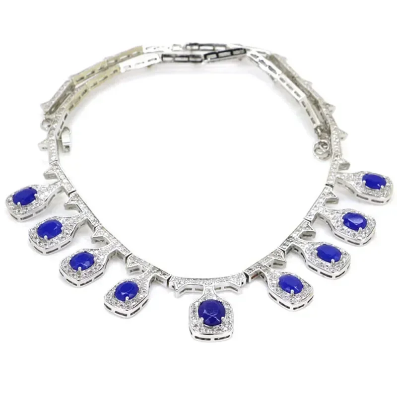 

ОЖЕРЕЛЬЕ-ЦЕЛЮЧАЯ СТЕРЛИНГОВОГО СЕРЕБРА 925, индивидуальное ожерелье, настоящий красный рубин, синий сапфир, цитрин, фиолетовый танзанит, турмалин, свадьба 18,5