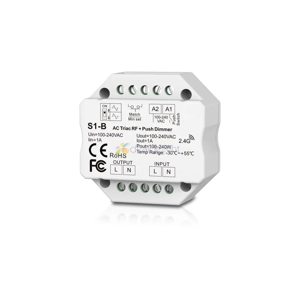 Skydance S1-B Led Triac RF Dimmer & R1 Remote 2.4GHz Wireless 1A 100W-288W Push Dimmer LED Switch Controller AC 110V - 220V