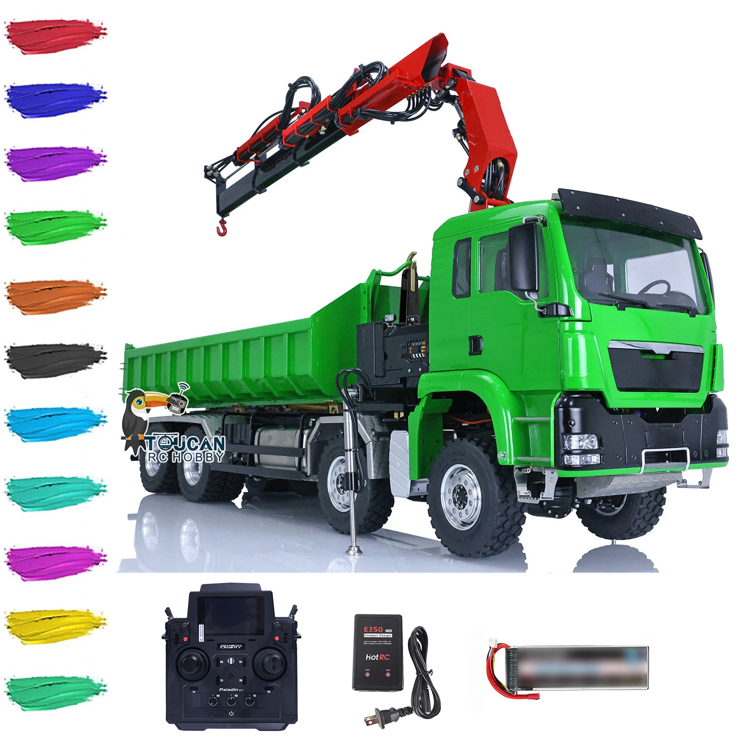 LESU 8*8 RC Hydraulic Dumper Truck 1/14 Remote Cantrol Roll On/Off Tipper Crane Car Construction Mode Light Sound Toy THZH1311