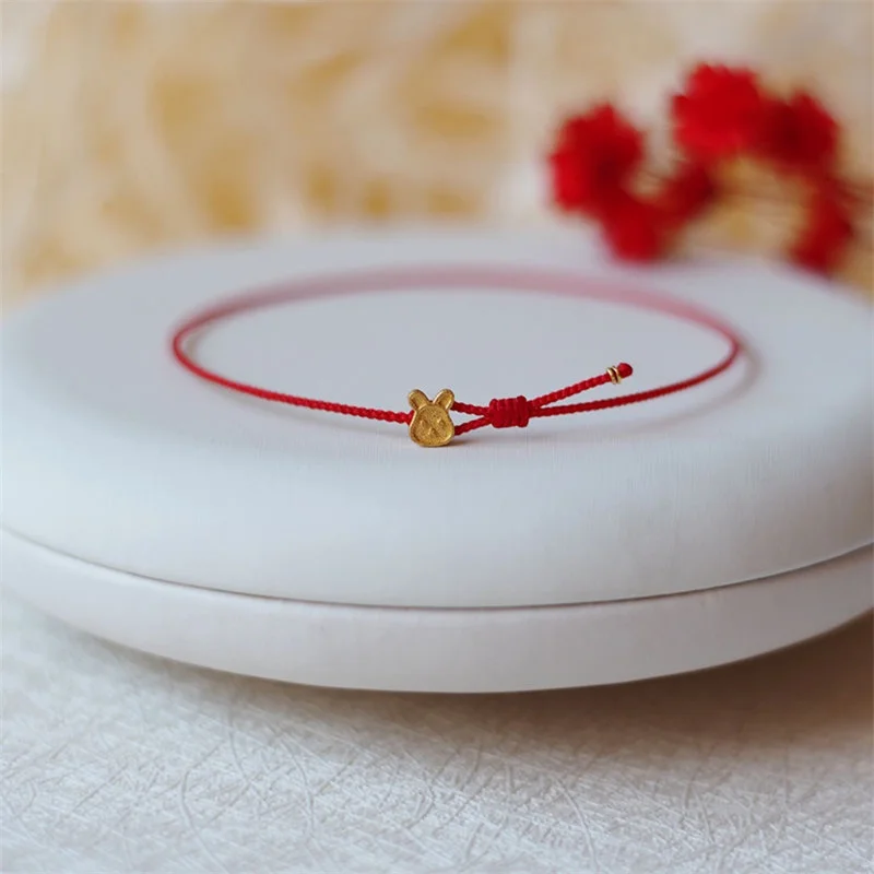 Handmade Red Rope Metal Rabbit Lucy Bracelets Bangles For Girls Women Size Adjustable Bracelet Anklet  Drop Shipping