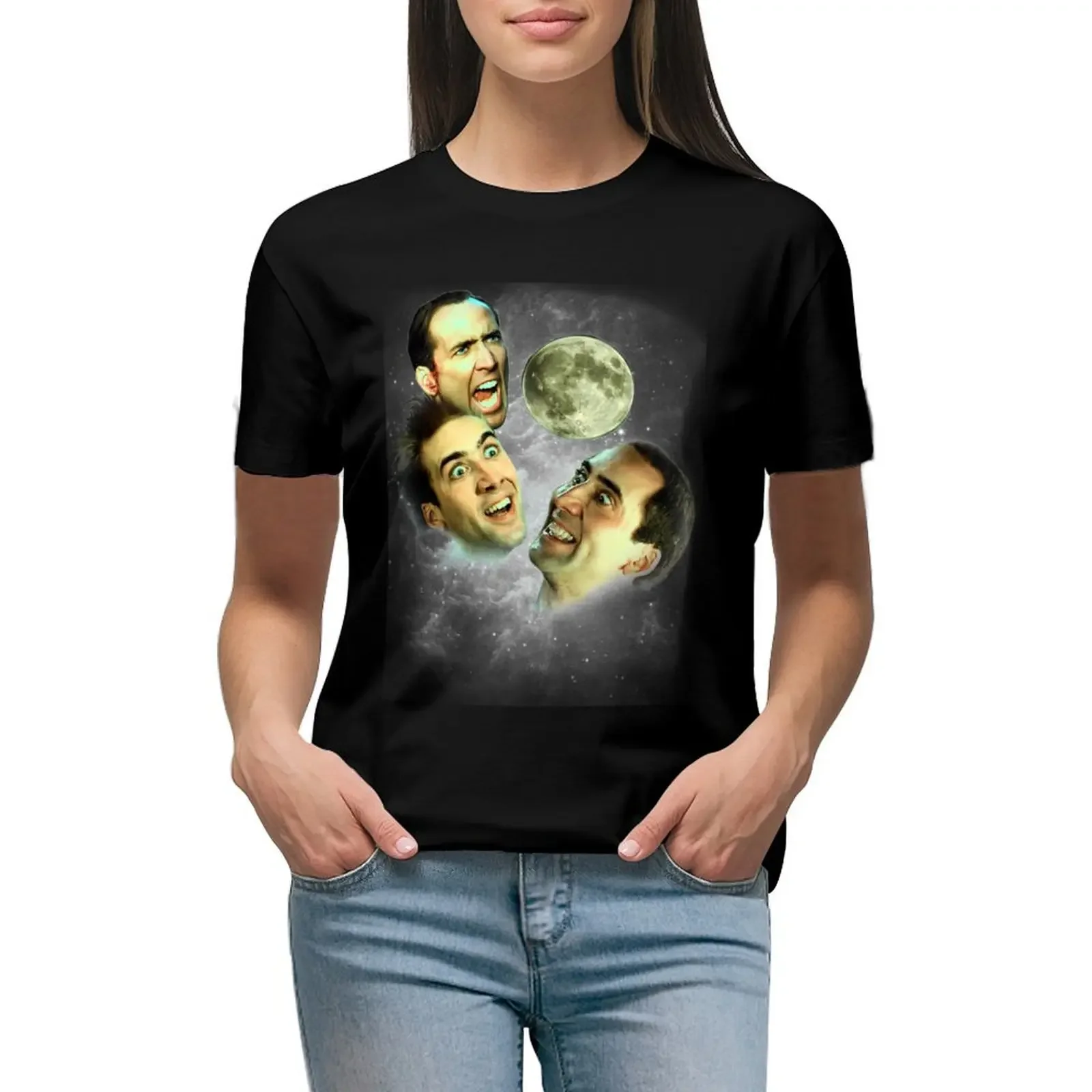 

Three Cage Moon T-Shirt hippie clothes summer top heavyweights Female clothing summer clothes for Women