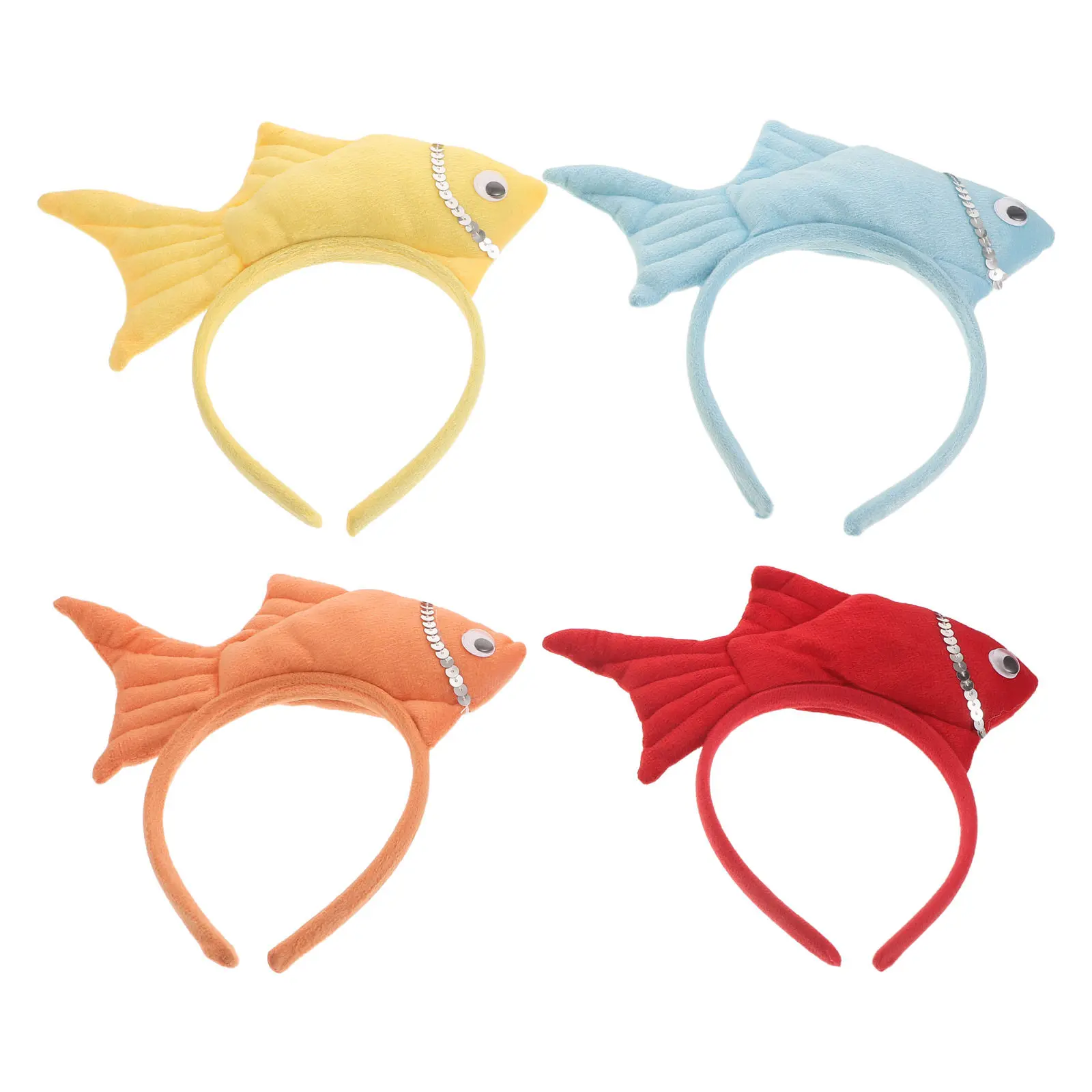 4Pcs Goldfish Headband Set Cartoon Stuffed Fish 3D Design Party Dress Up Sea Creature Hair Accessories Sea Party Headband