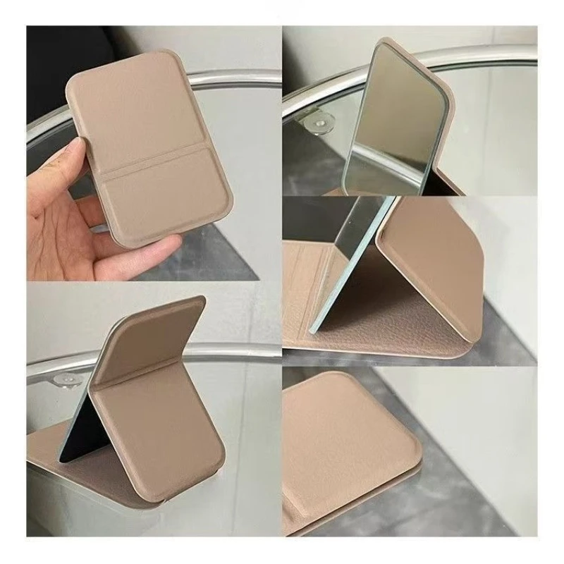 1pc Desktop Makeup Mirror Solid Color Simple Portable Handheld Makeup Mirror Foldable Student Compact Cute Pocket Mirror