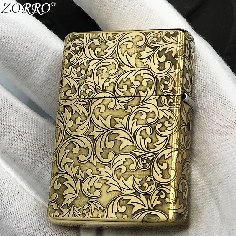 ZORRO Cross-grain Brass Kerosine Lighter, Exquisitely Carved Retro Flip-top Ignition, Personalized Holiday Gift for Men