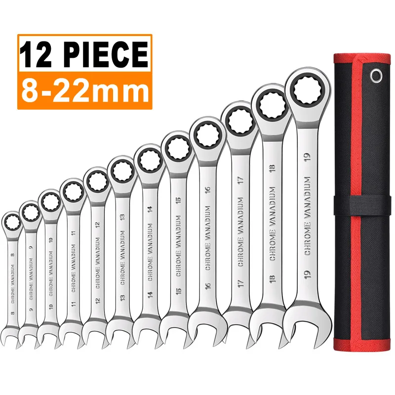 Ratchet Wrench Set of Keys Hand Tools 72T Ratcheting Spanner Multitool Chrome Vanadium Combination Wrench for Repair