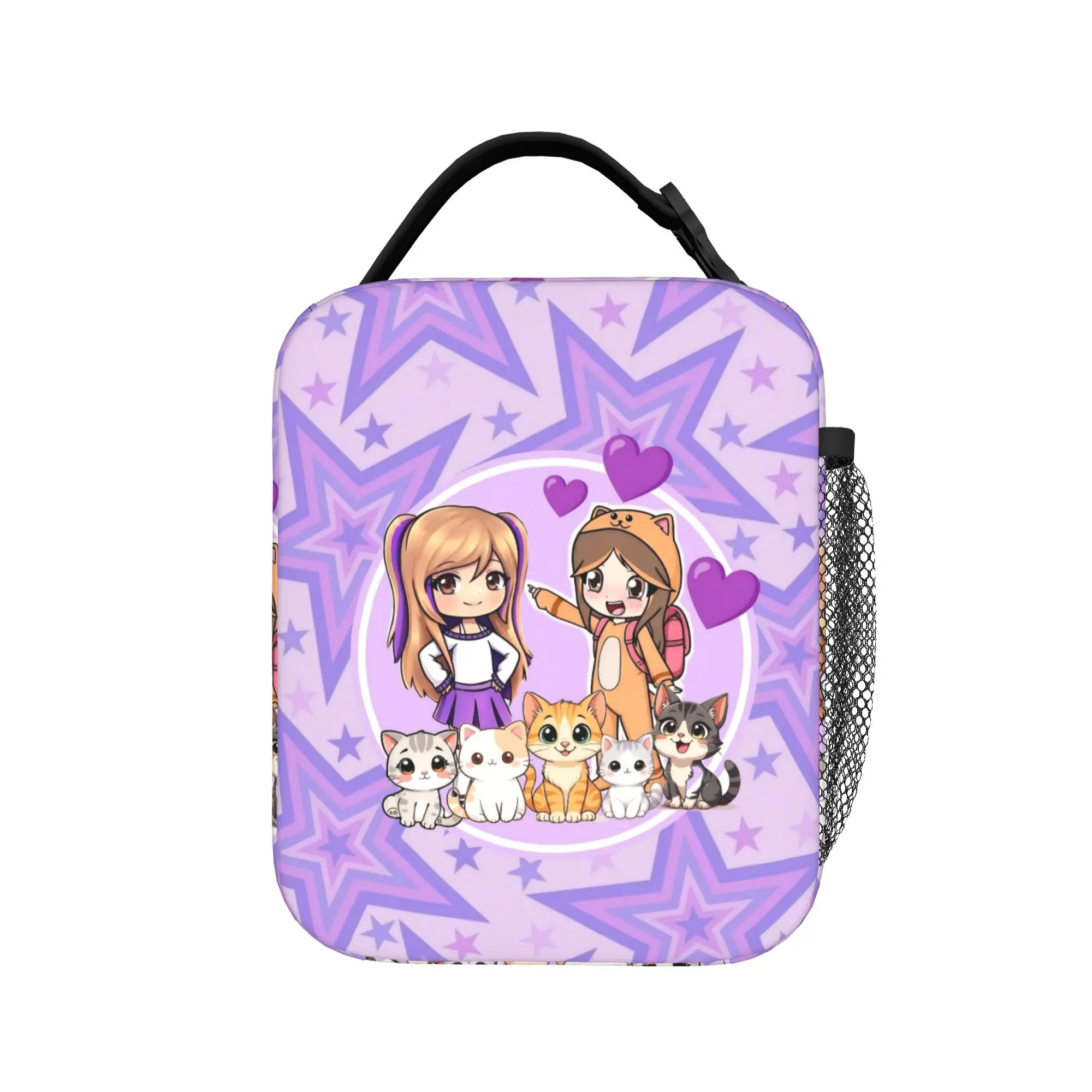 Lyna Vallejos Gamer Insulated Lunch Bag Large Cute Cat Star Reusable Thermal Bag Tote Lunch Box School  Outdoor Food Bag