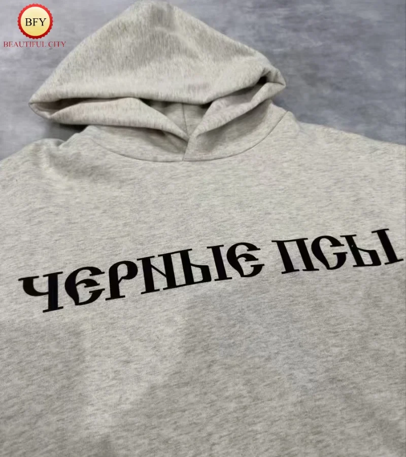 High Version YZY Russian LOGO Letter Printed Hoodie Winter Warm Plush KANYE Men's Women's Hooded Sweatshirt