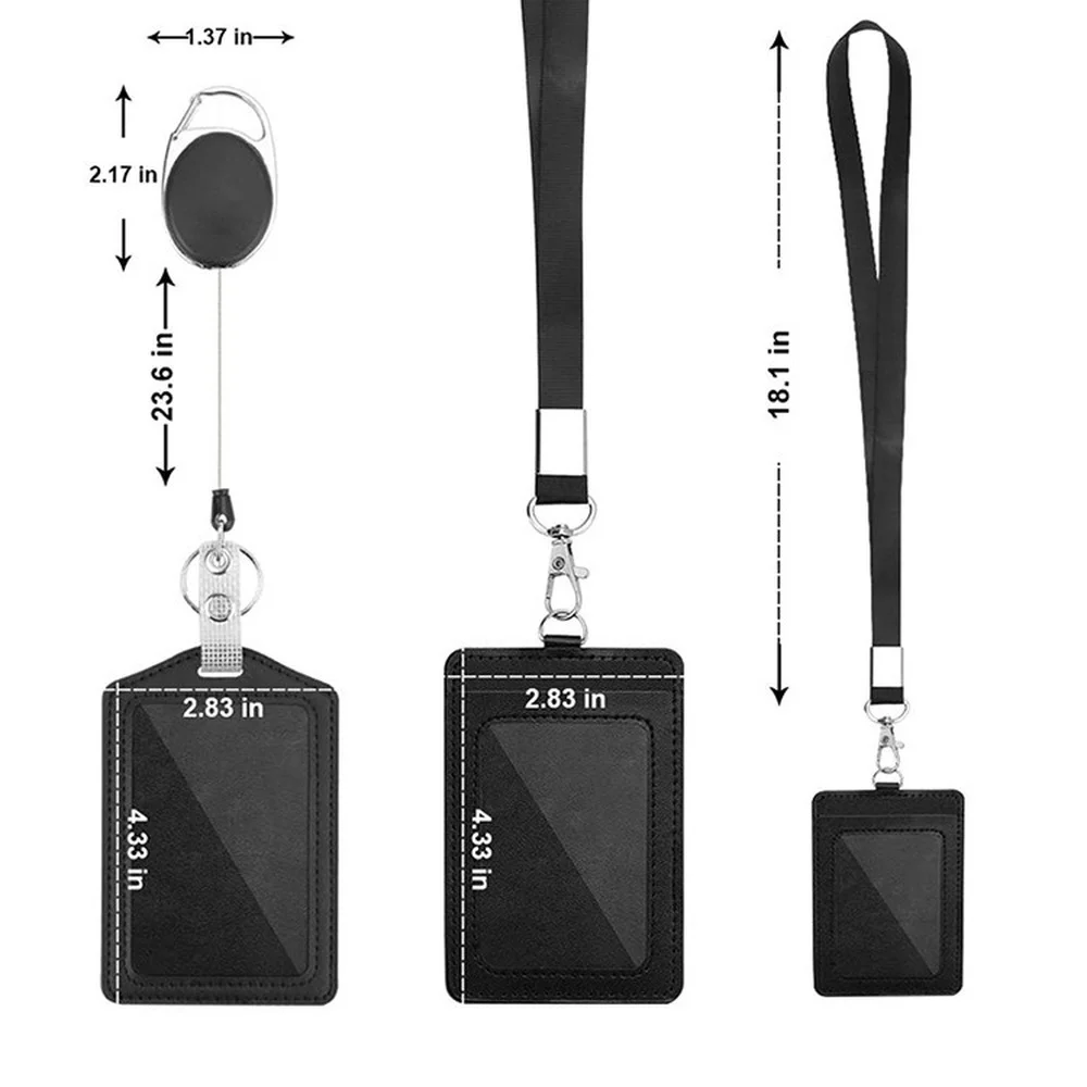 Imagem -02 - Retrátil Preto Cordão id Tag Nome Crachá Titular Carretel de Couro Ônibus Cartão de Passagem Case Capa Pessoal Trabalho Licença Manga