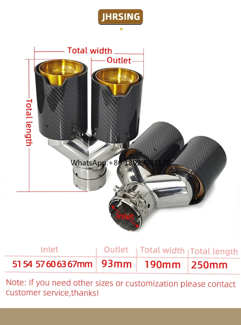 공장 수출 배기 듀얼 팁 m 성능 골드 스테인레스 탄소 섬유 Y 타입, 수정 자동차 머플러 파이프 테일팁