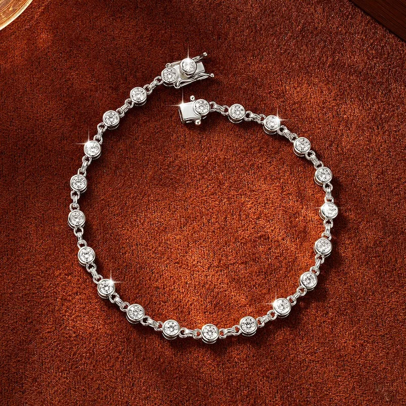 Rrjzz Exquisite 3mm Moissanite Bubble Bracelet for Women D-Color Lab Imitation Diamond 7