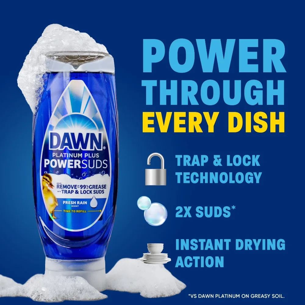 Platinum Plus Dish Soap 13.6 oz EZ Squeeze Bottle Powerful Grease Cutting Kitchen Liquid Hand Wash Gentle on Hands Long Lasting Suds